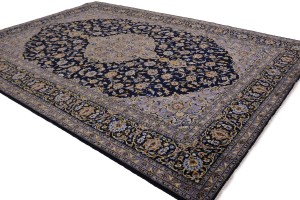 Vintage Dark Navy Traditional 10X13 Kashan Persian Rug