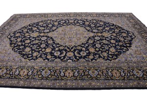 Vintage Dark Navy Traditional 10X13 Kashan Persian Rug