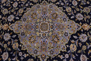 Vintage Dark Navy Traditional 10X13 Kashan Persian Rug