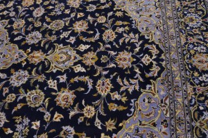 Vintage Dark Navy Traditional 10X13 Kashan Persian Rug