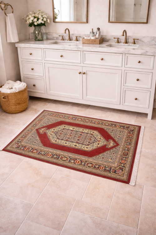 Vintage Scarlet Red Classic 3' x 5' Ghom Persian Rug