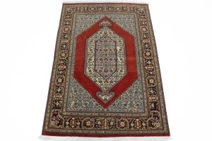 Vintage Scarlet Red Classic 3X5 Ghom Persian Rug