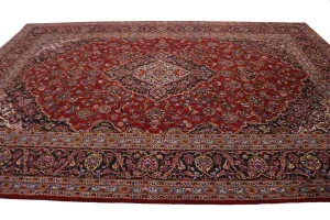 Vintage Red Traditional 10X13 Kashan Persian Rug
