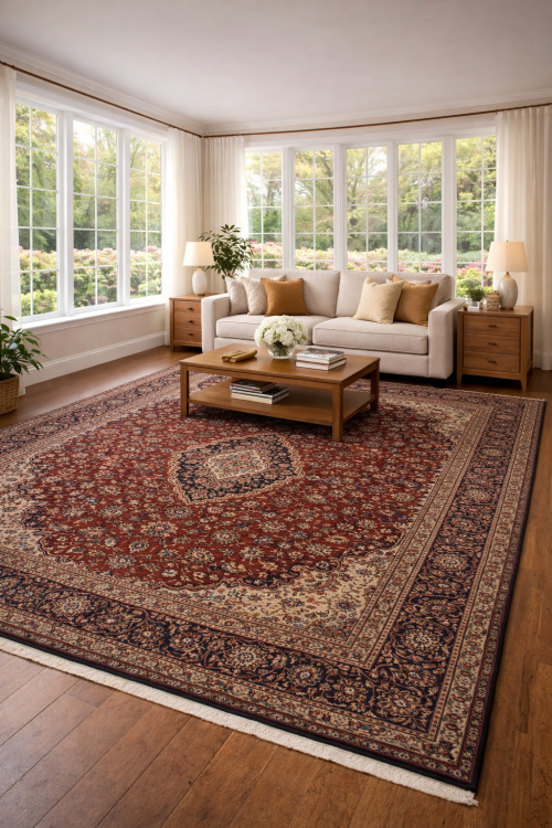 Vintage Red Traditional 10' x 13' Kashan Persian Rug