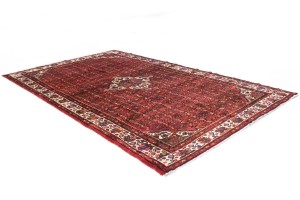 Vintage Red Tribal 7X11 Hossainabad Persian Rug