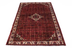 Vintage Red Tribal 7X11 Hossainabad Persian Rug