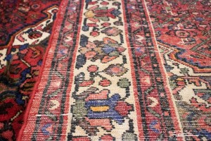 Vintage Red Tribal 7X11 Hossainabad Persian Rug