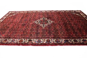 Vintage Red Tribal 7X11 Hossainabad Persian Rug