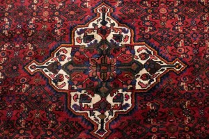 Vintage Red Tribal 7X11 Hossainabad Persian Rug