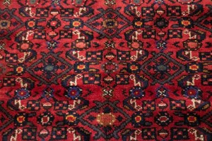 Vintage Red Tribal 7X11 Hossainabad Persian Rug