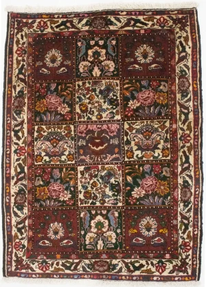 Cream Vintage Floral 4X5 Tribal Bakhtiari Persian Oriental Rug