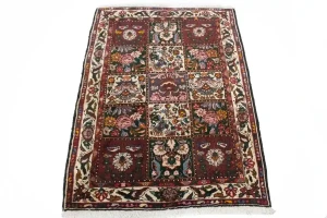 Cream Vintage Floral 4X5 Tribal Bakhtiari Persian Oriental Rug