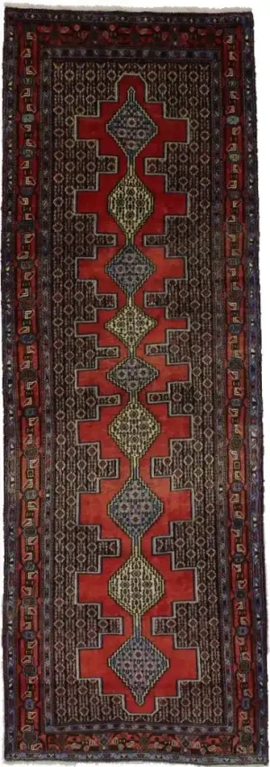 Vintage Red Geometric 3X9 Bidjar Sanneh Persian Runner Rug