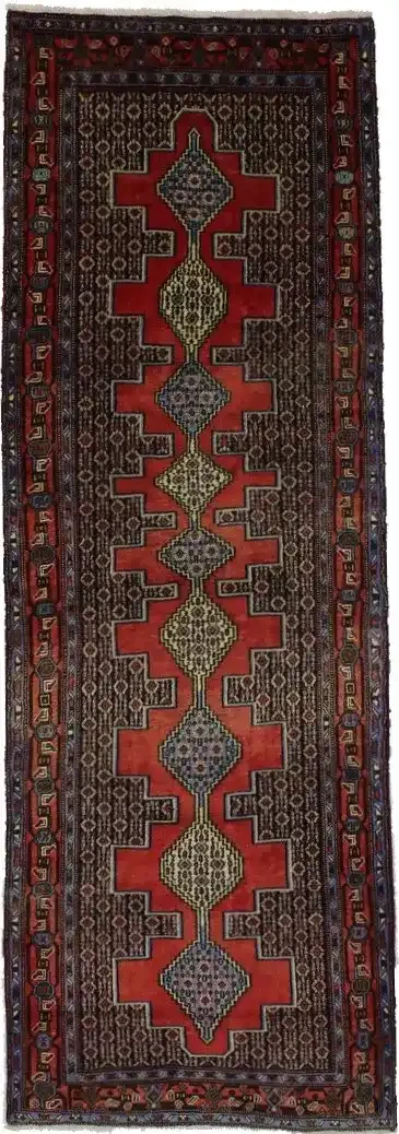 Vintage Red Geometric 3X9 Bidjar Sanneh Persian Runner Rug