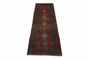 Vintage Red Geometric 3X9 Bidjar Sanneh Persian Runner Rug
