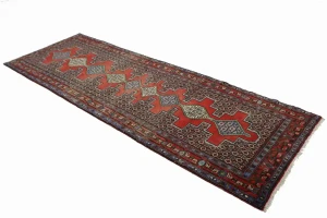 Vintage Red Geometric 3X9 Bidjar Sanneh Persian Runner Rug