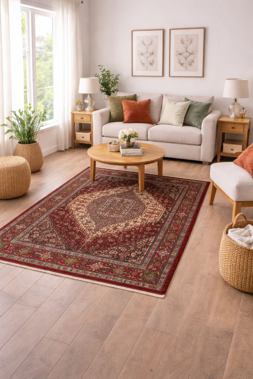 Red Geometric 4' x 6' Bidjar Persian Rug