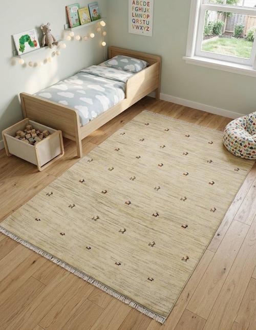 Cream Tribal 7' x 8' Gabbeh Persian Rug
