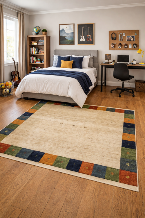 Cream Tribal 7' x 7' Gabbeh Persian Square Rug