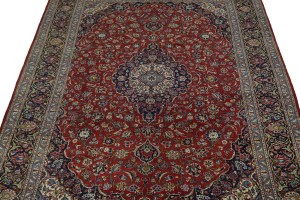 Vintage Red Traditional 9X13 Kashan Persian Rug