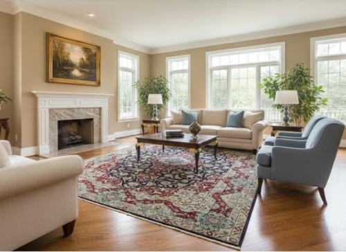 Vintage Dark Navy Traditional 10' x 13' Isfahan Persian Rug