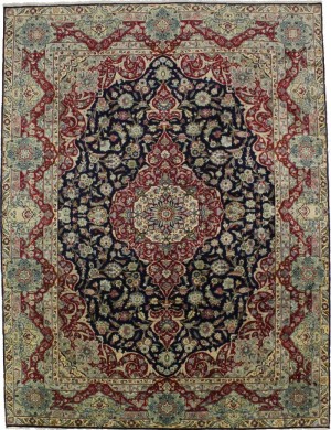 Vintage Dark Navy Traditional 10X13 Isfahan Persian Rug