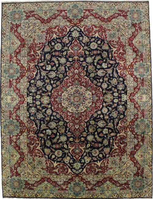 Vintage Dark Navy Traditional 10X13 Isfahan Persian Rug