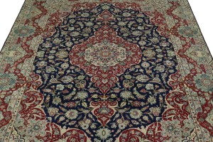 Vintage Dark Navy Traditional 10X13 Isfahan Persian Rug