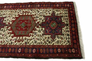 Vintage Ivory Geometric 3X12 Karajeh Persian Runner Rug