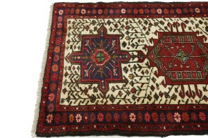 Vintage Ivory Geometric 3X12 Karajeh Persian Runner Rug