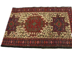 Vintage Ivory Geometric 3X12 Karajeh Persian Runner Rug