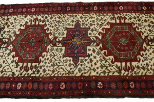 Vintage Ivory Geometric 3X12 Karajeh Persian Runner Rug