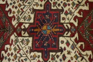 Vintage Ivory Geometric 3X12 Karajeh Persian Runner Rug