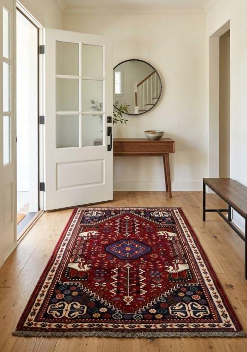 Red Tribal 4' x 5' Shiraz Persian Wool Rug