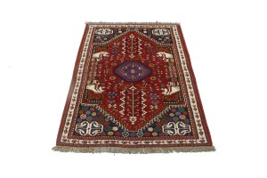 Red Tribal 4X5 Shiraz Persian Wool Rug