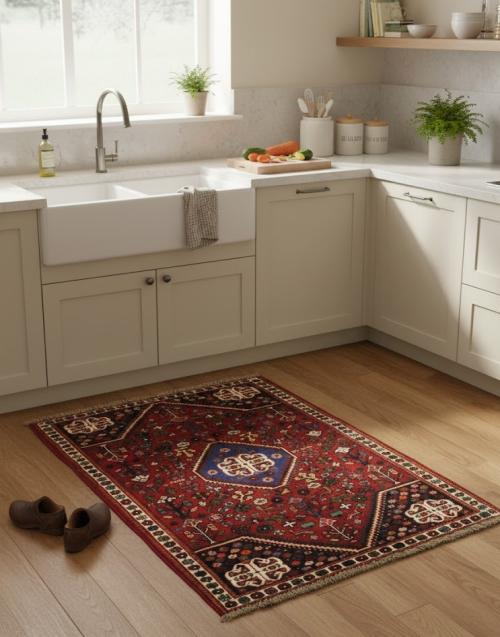 3'6 x 5'0 Shiraz Red Hand Knotted Tribal Wool Persian Rug