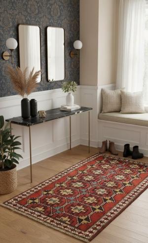 Orange-red Tribal 4' x 7' Ghoochan Persian Rug