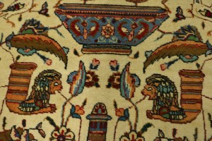 Semi Antique Cream Pictorial 10X14 Tabriz Persian Rug