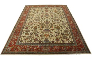 Semi Antique Cream Pictorial 10X14 Tabriz Persian Rug