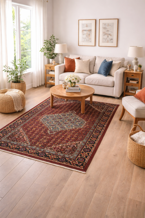 Vintage Red Geometric 4' x 7' Ardebil Bidjar Persian Rug