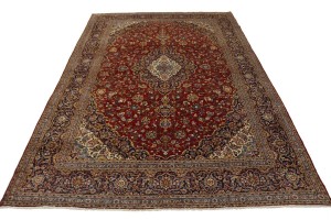 Vintage Red Traditional 10X15 Kashan Persian Rug