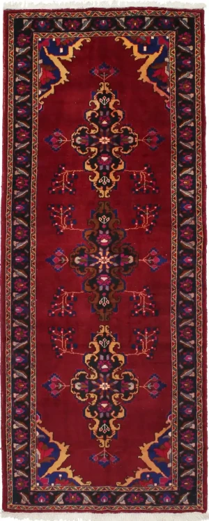 Red Semi Antique Red Tribal 4X10 Hamedan Persian Runner Rug