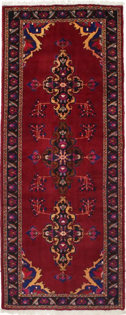 Red Semi Antique Red Tribal 4X10 Hamedan Persian Runner Rug