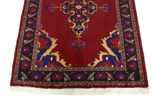 Red Semi Antique Red Tribal 4X10 Hamedan Persian Runner Rug