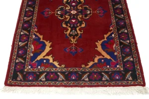 Red Semi Antique Red Tribal 4X10 Hamedan Persian Runner Rug