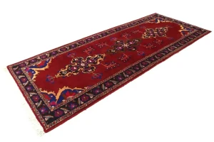 Red Semi Antique Red Tribal 4X10 Hamedan Persian Runner Rug