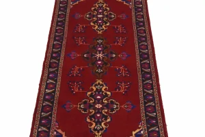 Red Semi Antique Red Tribal 4X10 Hamedan Persian Runner Rug