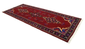 Red Semi Antique Red Tribal 4X10 Hamedan Persian Runner Rug