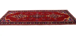 Red Semi Antique Red Tribal 4X10 Hamedan Persian Runner Rug
