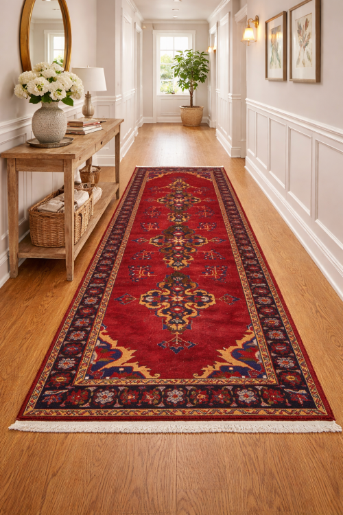 Semi Antique Red Tribal 4X10 Hamedan Persian Runner Rug